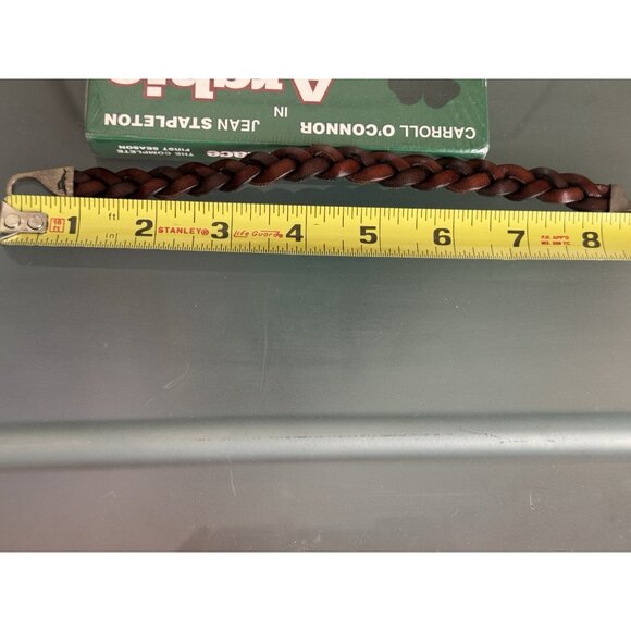 VTG Woven Leather Sterling Silver Bracelet Brown .5" wide Swordfish 8.75" - Picture 6 of 8